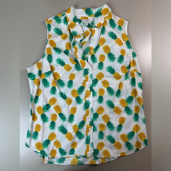 J. Crew Factory Pineapple Fruit Sleeveless Cotton Poplin Shirt Women XL BF815 - Picture 3 of 11